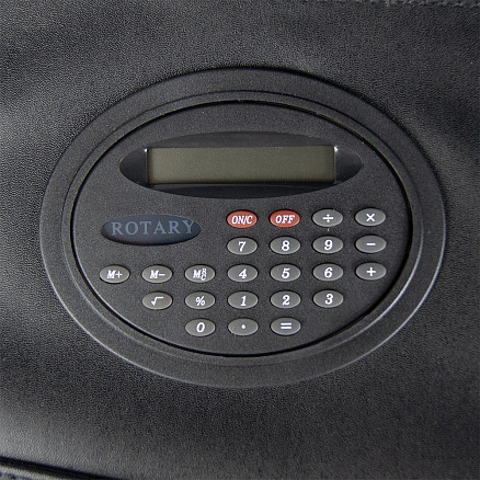 Папка-органайзер на кнопке с поворотным калькулятором и блокнотом, синяя