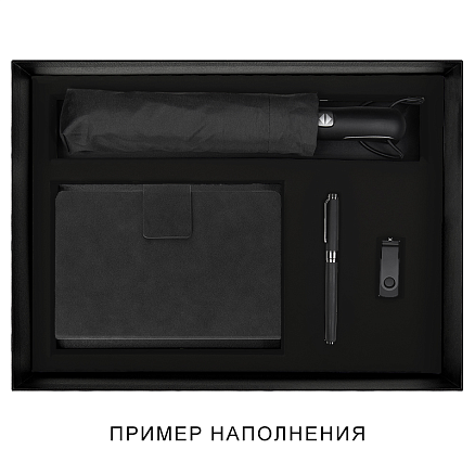 Подарочная коробка, размер 29,5x40,5x8 см, Solution Prestige Linen с магнитным клапаном, черная, с черным ложементом