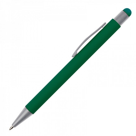 Ручка шариковая металлическая со стилусом SALT LAKE софт тач, металлическая, темно-зеленая