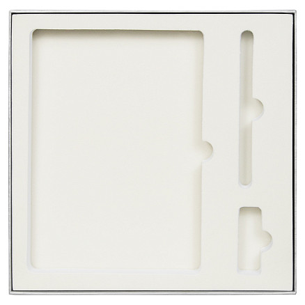 Коробка подарочная Solution Superior Linen под ежедневник, ручку и флешку, серебро, 25,7x25,7 см, бежевый ложемент