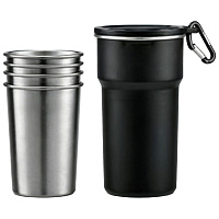 Набор походный стальных стаканов из нержавеющей стали 4 в 1, 200 мл, Altai, с карабином, черный