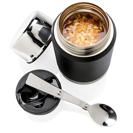 Термос для еды Tonsberg Print Sample Полевая академия, 620 мл, металлический, черный, матовый