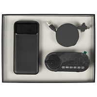 Набор подарочный Solution Prestige Trio ( внешний беспроводной аккумулятор, беспроводная колонка с часами, кабель многофункциональный), черный