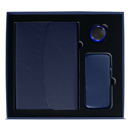 Набор подарочный Solution Prestige Trio (ежедневник в суперобложке, колонка, внешний аккумулятор) темно-синий